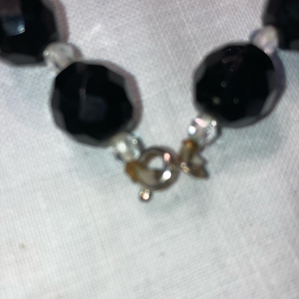 Vintage black glass beads with clear acrylic cubes necklace. Size in pics. $25 - Picture 3 of 6
